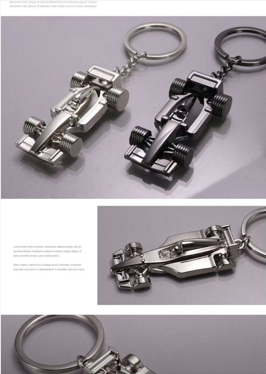 Racing Car Keychain — Solid Metal Alloy Keyring for Motorsport Fans